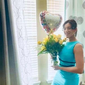 Evan Picone Turquoise Dress with Black stripes